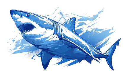 create a dynamic logo featuring a freehand sketch of a majestic great white shark in ink