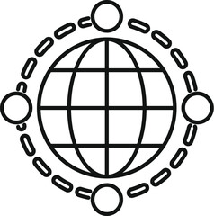 Poster - Global unity concept icon with connected circles and people in geometric minimalist design illustration for worldwide collaboration and solidarity in international relations and cultural alliance