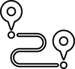 Poster - Simplistic black line icon of a winding route with two end location markers, suitable for navigation concepts