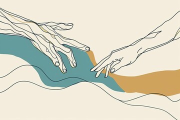 Wall Mural - minimalist line art illustration of two hands reaching out and grasping each other symbol of help and support