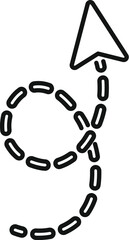 Poster - Abstract black and white dotted line arrow illustration representing direction, vector path, symbol, and guidance for design, movement, progress, travel, route, trajectory, and navigation