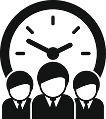 Poster - Efficient business time management icon with clock, people, and teamwork in flat design for organization, productivity, and worklife balance illustration