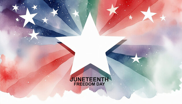 Juneteenth Freedom Day background colors with soft faded watercolor star border texture design and blank white center, color background created with generative ai 