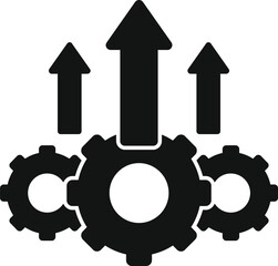Poster - Simple black icon of gears with upward arrows representing progress or workflow