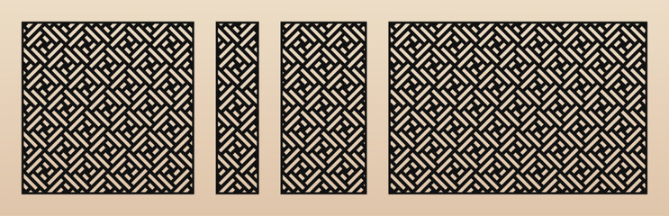 Aufkleber - Laser cut panels. Abstract geometric pattern with lines, squares, grid. Decorative template for laser cutting, CNC cut of wood, metal, paper. Trendy geo ornament. Aspect ratio 1:1, 1:4, 1:2, 3:2