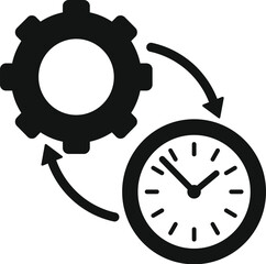 Poster - Black silhouette vector of a gear and clock symbolizing time management and productivity