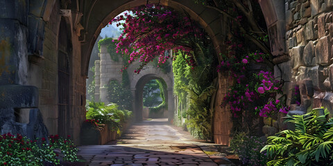 arch in the garden, ai generated.