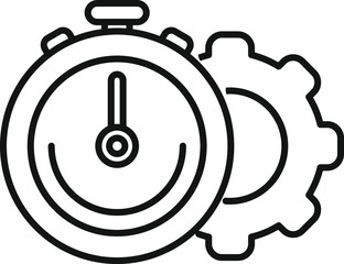 Poster - Black and white line art of a stopwatch intertwined with mechanical gears