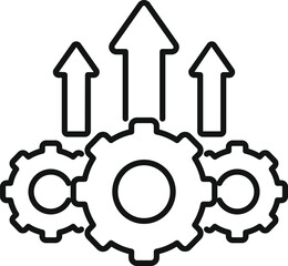 Poster - A stylized graphic depicting three gears in motion with upward arrows representing growth