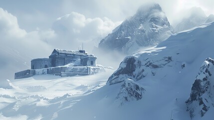 Poster - fort in the snow, in the style of digital fantasy landscapes, cinematic