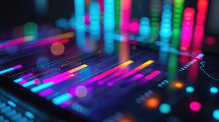 Poster - Abstract financial data visualizations on a digital tablet, representing business intelligence and data analysis