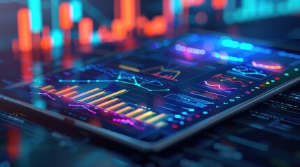 Poster - Abstract financial data visualizations on a digital tablet, representing business intelligence and data analysis