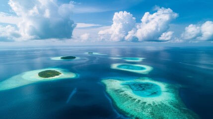 Wall Mural - Aerial Photography of a Few Atolls Surrounded by the Ocean