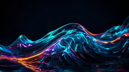 Poster - flowing waves in colors are vibrant and neon, primarily featuring shades of blue, pink, and orange. 