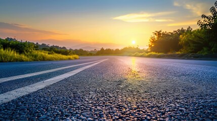 Wall Mural - Sunrise view of a deserted asphalt road