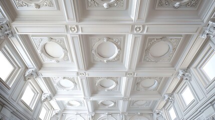 Wall Mural - Detailed shot of a coffered ceiling, concept of realistic modern interior design