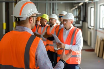 Construction Site Manager Presents to Conference Room Group