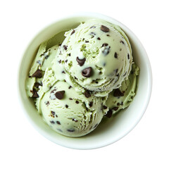 Wall Mural - Bowl of Mint Chocolate Chip Ice Cream Isolated on a Transparent Background 