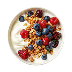 Wall Mural - Bowl of Yogurt with Granola and Fresh Berries Isolated on a Transparent Background 