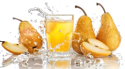 Wall Mural - Pear Fresh fruits beverage juice or cocktail in glass isolated on white background.