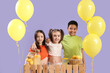 © Pixel-Shot - Cute little children hugging at lemonade stand on lilac background