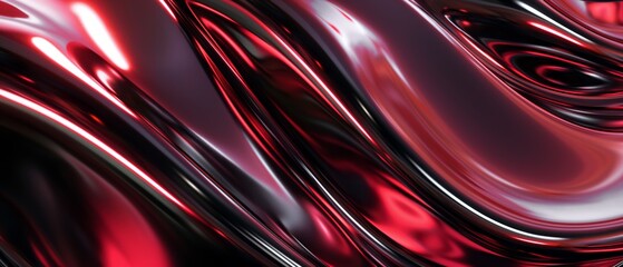 Waves of abstract layered curves in red color, abstract background banner