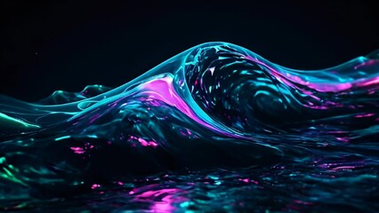 Poster - flowing waves in colors are vibrant and neon, primarily featuring shades of blue, pink, and orange. 