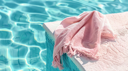 Wall Mural - light feminine colored towel on the corner of a pool