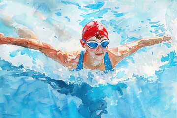 Canvas Print - A woman swimming in a pool, ideal for lifestyle and leisure concepts