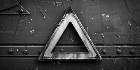 Triangle shaped metal object on metal surface. Suitable for industrial concepts