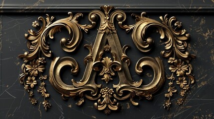 Wall Mural - Bold gold letter A on a sleek black background. Perfect for branding and design projects