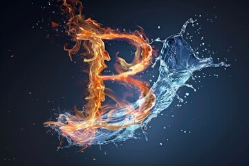 Poster - blue and orange fire and water splash on a dramatic black background. ideal for design projects and 