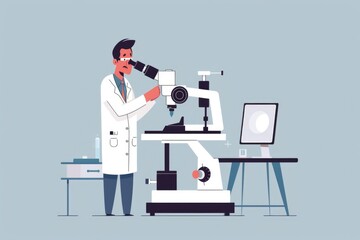Poster - A man in a lab coat analyzing a sample. Ideal for science and research concepts