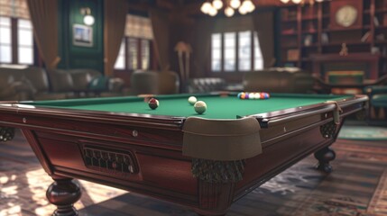 Wall Mural - A pool table with balls in a cozy living room, perfect for recreational activities