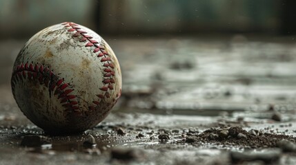 Canvas Print - A baseball sitting on a dirty field. Suitable for sports or outdoor themes