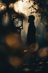 Poster - Silhouette of a man standing in front of a clock, suitable for time management concepts