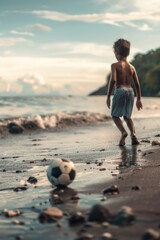 Canvas Print - Young boy having fun with soccer ball, perfect for sports and summer themes