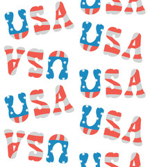 Wall Mural - Vector seamless pattern of retro cartoon groovy USA lettering with flag isolated on white background