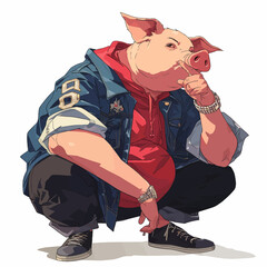 Wall Mural - Pig Wearing Streetwear Illustration