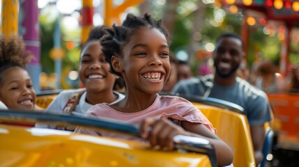 Sticker - Family enjoying a theme park ride, all smiling and having fun