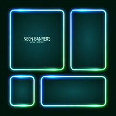 Wall Mural - glowing neon banners, illuminated colorful square frames. shiny vibrant border, glow effect. azure v