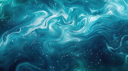 Wall Mural - Abstract liquid background with swirling patterns of iridescent blues and greens. Best for graphic design.