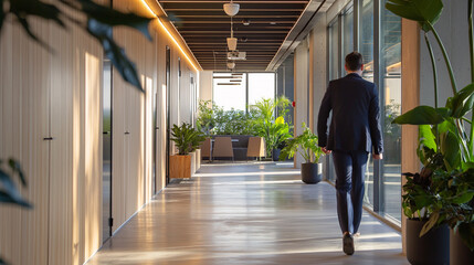 Poster - business person walking in modern office 