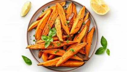 Wall Mural - Sweet Potato Fries Isolated on White