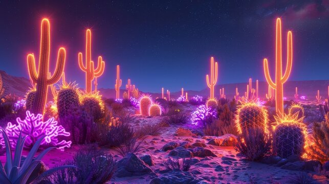 Desert Vegetation: Neon visuals highlighting the unique vegetation found in deserts