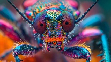 Wall Mural - Neon Insects Close-Up: A macro photo showing a close-up of a neon insect