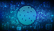 © iuriimotov - Fingerprint. Biometrics identification and approval. Password control through fingerprints. Cyber security concept. Binary Data Flow. Virtual tunnel warp made with digital code. Vector illustration.
