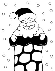 Wall Mural - santa going down a chimney black and white christmas clipart. simple design