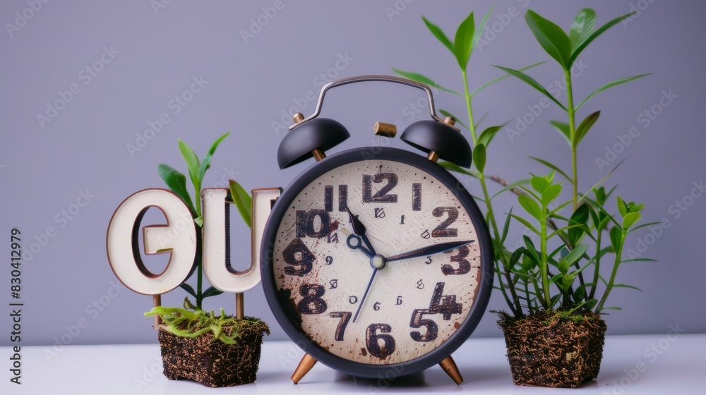 Clock showcasing growth with the word Growth behind it, isolated, white ...