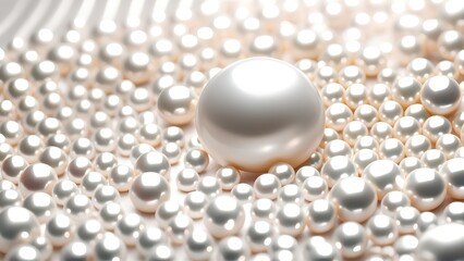 Aufkleber - White and golden pearls, beads, 3d render balls, sphares, round shapes backgorund.
